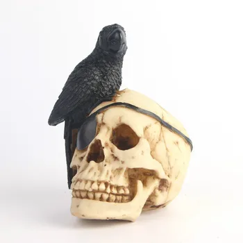 BUF Čierny Papagáj Pirate Skull Socha Živice Remesiel Tmavý Štýl Domáce Dekorácie Socha Halloween Party Dekor Ozdoby, Darčeky