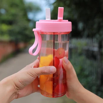 Kreatívne Fľaša na Vodu Dvojité Pitnej Pohár s Slamy Deti Roztomilý Vonkajšie Prenosné Mlieko Jiuce Drinkware Plastový Pohár pre Pár