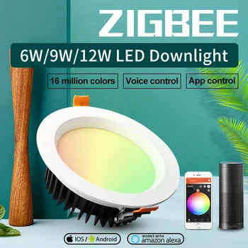 ZIGBEE ZLL Krytý Smart 6W 9W 12W LED RGBCCT Downlight AC100-240V Kompatibilný so Alexa Echo Plus Tuya SmartThings Mnoho Brán