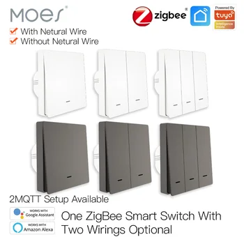 MOES Tuya ZigBee Smart Light Switch Č Neutrálny Vodič Č Kondenzátor Potrebné Inteligentný Život 2/3 Spôsobom Pracuje s Alexa Domovská stránka Google 2mqtt