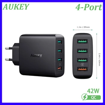 Aukey PA-T18 EÚ Rýchle Nabíjanie Konektor 4 konektor USB Sieťovej Nabíjačky 3.0 42W nabíjacia Stanica Pre IPhone/Huawei/xiao/Prepnúť Rýchlu Nabíjačku