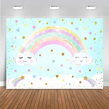 Mocsicka Rainbow Biely Oblak, Fotografovanie Udalostí Deti Cartoon Narodeniny Pozadie pre Photo Studio Gold Malá Hviezda Srdce Dekor