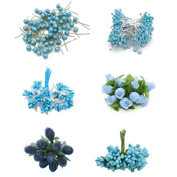 Modrá Mix Hybrid Kvet Stamen Ovocie Cherry Bobule DIY Tortu Dekorácie Vianočné Svadobný Dar Veniec remeselníkov Falošné Kvet