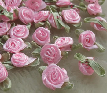 60pcs Ružová Stuha Kvety Luky Rose Appliques Svadobné Dekorácie, ozdoby A0006