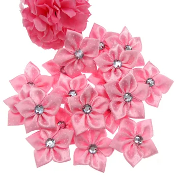 30Pcs Ručné Ružový Satén Dot Páse s nástrojmi Kvet Akryl Drahokamu Textílie Kvety Nášivka Pre Plavidlá, Svadobné Dekorácie 3,5 cm