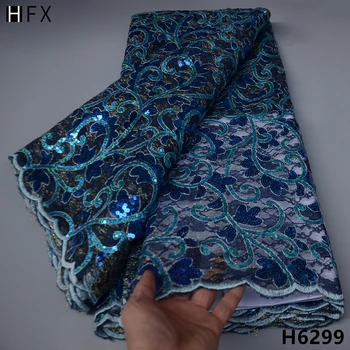 HFX vysokej kvality afriky Čipky Textílie 5 Metrov Biela Nigérijský francúzsky flitrami Čipky Textílie Pre Diy Šiť Svadobné Party Handričkou H6299