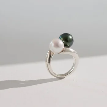 Nový produkt nika dizajn svetlo luxusné pozlátené mincový striebro morskej vody black pearl krúžok ukazovák krúžok žien trendy krúžok