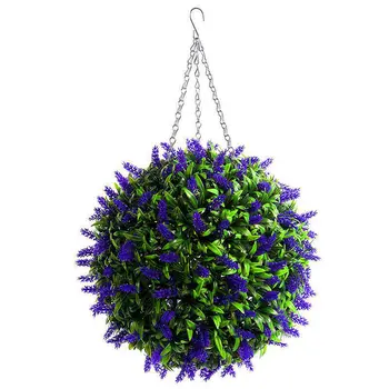 Visí Topiary Loptu Levandule Umelé Záhradný Kvet Rastliny Dekor Koši 25 cm Podpora