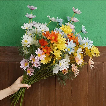 10 Zväzkov Simulácia Daisy Kvetinové Kytice Umelého Hodvábu Kvetov na spoločenské, Svadobné Dekorácie Vonkajšie Záhradné Verandu Domova