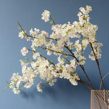 Umelé Cherry Blossom Dlho Oz Ružová Hodváb Falošné Kvet Domáce Dekorácie DIY Biely Kvet, Pobočka Svadobné Party Dekorácie