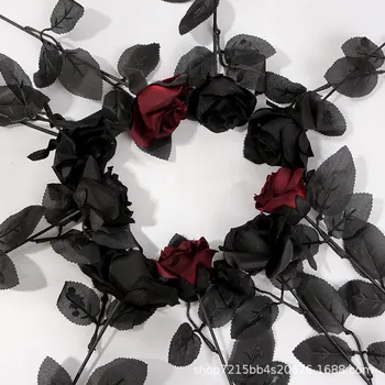 Gotický Black Rose Umelé Kvety Simulácia Kvety Valentine Darček Svadobné Kvety, Domáce Dekorácie Ruže Foto Rekvizity