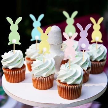 5 ks Veľkonočné králik Dekorácie Cupcake Vňaťou Vlajky Roztomilý Kreslený Králik Deti Narodeninovej Party Cake Decor Veľkonočný Zajačik Tému Supplie