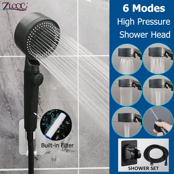 Zloog Black Kúpeľňa So Sprchou Hlava 6 Režimov Vysoký Tlak Showerhead Úsporu Vody Eco Vaňa Sprcha Kúpeľňových Doplnkov
