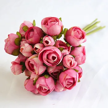 Ručné Čaj ruže kytice pre svadobné svadobné ruky hodvábne kvety umelé kvety pre domova Veniec flores artificiales