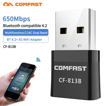 USB WiFi Bluetooth Kompatibilné 4.2 Adaptér 650Mbps Dual Band 2.4/5 ghz Bezdrôtového pripojenia Externých Hudobných Prijímač Wi-Fi Dongle PC/Notebook