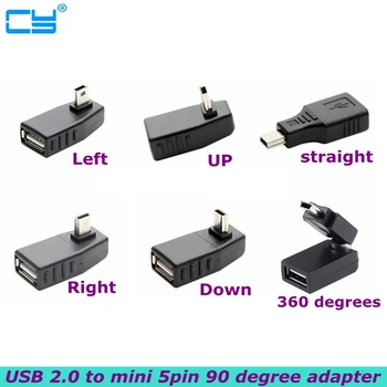 Mini USB 5Pin Samec na USB Samica 90 ° Uhol Converter Konektor na Synchronizáciu údajov OTG Adaptér pre Auto, MP3, MP4, Tablety, Telefóny, U-Disk