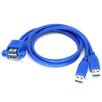USB 3,0 Verlängerung Kabel Dual USB 3,0 Stecker auf Dual USB 3,0 Weibliche mit Schraube Panel Montieren 50 cm
