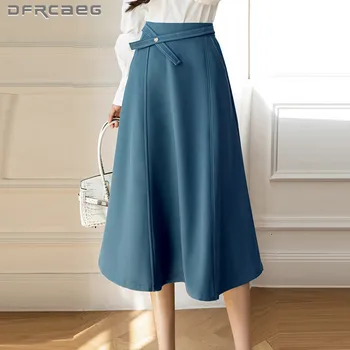 Kórejský Štýl Bežné Ženy-Line Sukne 2022 Jar Elegantné Módne Office Formálne Oblečenie Big Swing Dlhé Sukne Ženy