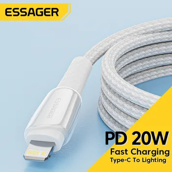 ESSAGER PD USB 20W C Kábel Pre iPhone 14 13 12 Pro Max 2.4 Rýchle Nabíjanie Nabíjací Kábel Pre iPhone 6 7 8Plus iPad Dátový Kábel Drôt