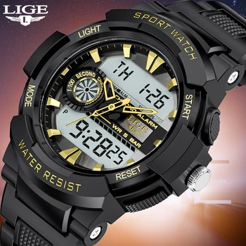 LIGE Digitálne Mužov Vojenskej Hodinky Vodotesné 50m Náramkové hodinky LED Quartz Hodiny Sport Sledujte Muž Big Hodiniek Mužov Relogios Masculino