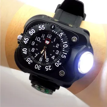 3 v 1 svetlé sledovať svetlom baterky s kompasom vonkajšie športové módne mens Nepremokavé nabíjateľná LED náramkové hodinky lampy baterky