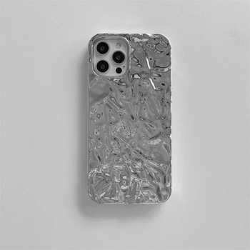 3D Origami Tinfoil Lesklé Premium Silver Crinkle puzdro pre iPhone 14 13 12 11 Pro XS MAX XR X Mini 7 8 Plus Zadný Kryt Funda Coque