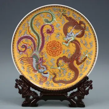 Čínsky Famille Rose Porcelánu Dragon Phoenix Design Dekorácia Doska 10.23