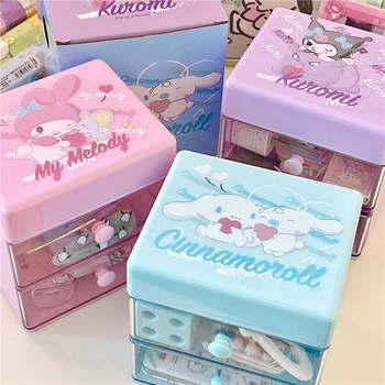 Kawaii Moje Melódie Kuromi Cinnamoroll Ploche Flip Dvojité Šperky Box, Anime Sanrioed Dievča Srdce Roztomilý Zásuvky Drobnosti Úložný Box