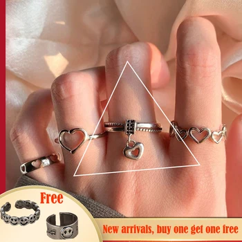 Móda Minimalistický Šperky Prstene Nastaviť Kovové Duté Okrúhle Otvorenie Ženy Jednoduché Reťazca Prst Prsteň pre fenku Strany Svadobné Dary