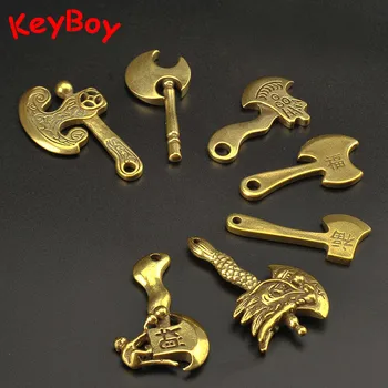 Čistej Medi Čínsky 7 Štýlov Sekera Keychain Prívesok, Ručne Vyrábané Šťastie, Náhrdelníky, Prívesky, Vintage Šperky Pár Darov Auto Keyrings