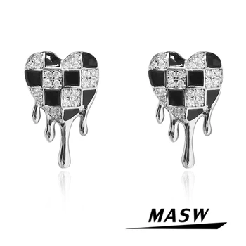 MASW Originálny Dizajn Black Srdca Náušnice 2022 Nový Trend Osobnosti Vysoko Kvalitnej Mosadze AAA Zirkón Náušnice Šperky Pre Ženy