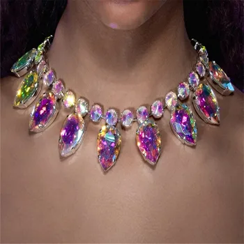 Luxusné Crystal Akryl Veľká Kvapka Vody Vyhlásenie Choker Náhrdelník pre Ženy Drahokamu Veľké Golier Bib Náhrdelník Svadobné Šperky