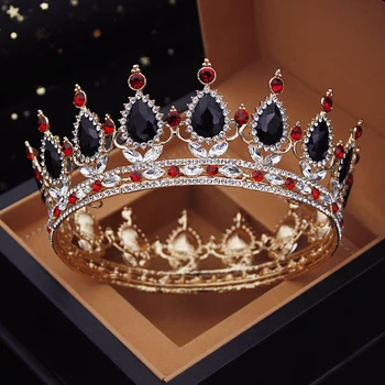 Móda Čiernej Farby Royal Queen Crystal Diadem Nevesta Tiaras Kolo Kruhu Svadobné Svadobné Koruny Vlasy, Šperky, Ozdoby Ples