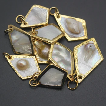 Prírodné Shell Prívesky Rhombic Tvarované Pozlátené perleť zobrazili kľúčové tlačidlá Pre Šperky, Takže DIY Náhrdelník Handmade Náušnice
