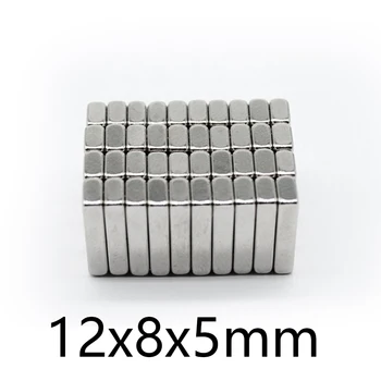 Väčšinu 50pcs 12*8*5 trvalé vzácnych zemín NdFeB magnety, magnetické 12x8x5 magnet kváder list 12x8x5 mm super silný magnet neodýmu