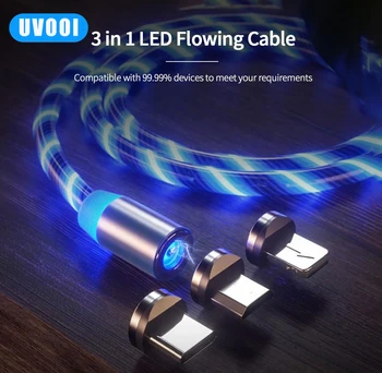 UVOOI Magnetické Nabíjací Kábel Aktuálna Intenzita Osvetlenia Micro USB Typu C Účtovať Drôt, Kábel Pre Samsung Xiao iPhone Redmi