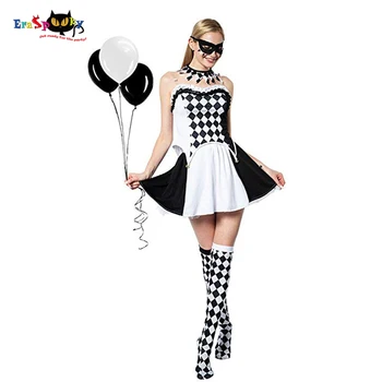 Eraspooky White Black Plaid Šašo Cosplay Halloween Kostým Pre Ženy Sexy Cirkus Klaun Lady Vianočný Večierok Maškarný