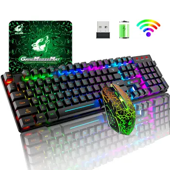 Nabíjateľná Bezdrôtové Herné Klávesnice, Myši Nastaviť Bezdrôtové 2.4 G Hra Klávesnice Illuminated Gaming Keyboard Combo Pre Notebook 5.0