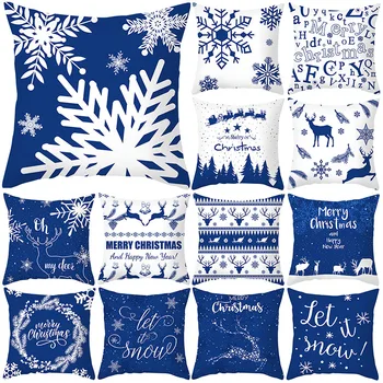 Modré Vianoce obliečka na Vankúš Polyester Vytlačené Vankúš 45X45 Snowflake Strom Jeleň Dekoratívne Hodiť Vankúše, Sedacie Vankúše Domov
