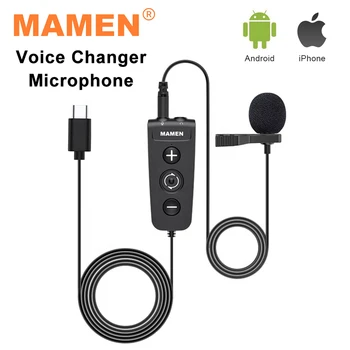 MAMEN Voice Changer Mic Typu C Konektor Lavalier Mikrofón s 6, Zvukové Efekty pre Android Smartfóny iOS Vlog Spev Nahrávanie