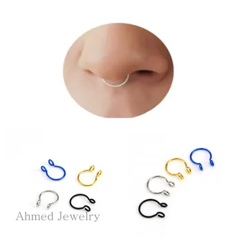 Módne Šperky 4 Farby U Tvarované Falošné Nose Krúžok Hoop Septum Krúžky Titán Nosa Piercing, Náušnice Falošný Piercing Pircing Šperky