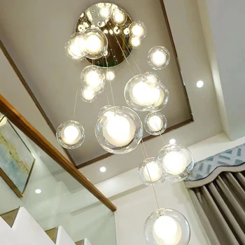 Moderné schodisko stropný luster obývacia izba jedáleň svetlo luxusné Nordic lampy villa loft sklo, sférické dlho luster