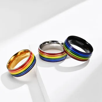 Móda Multicolor Rainbow Krúžok Pre Ženy, Mužov Lgbt Lebian Gay Šperky Z Nerezovej Ocele, Smaltu Zásnubné Prstene, Svadobné Dary