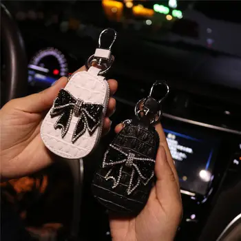 Auto tlačidlo auto prípade kľúčových kryt diamond-cut roztomilý tlačidlo prípade luxusné keychain malé peňaženky cartera llaves anahtar cüzdan kľúč reťazca