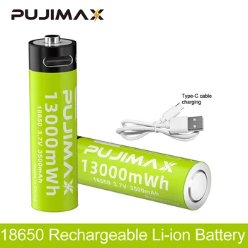 PUJIMAX Nové 18650 Nabíjateľné Lítiové Batérie, Super Veľká Kapacita 13000mWh 3,7 V Li-Ion akumulátor Typu C Kábel Rýchle Nabíjanie