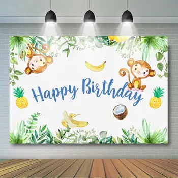 Mocsicka Safari Zvierat Opice Narodeniny Pozadie Poďme Banány Narodeniny Pozadí Opice Banány Narodeninovej Party Dekor Transparent
