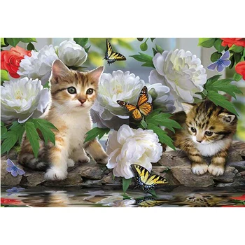Plné Námestie 5D DIY Diamond Maľovanie Cat&Motýľ obrázky Z Kamienky Mozaiky Diamond Výšivky Kvety dekorácie FG1706