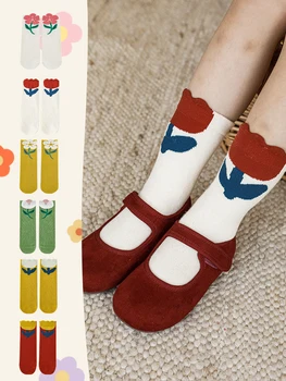 Dievčenské Jeseň Nové Mid-Trubice Ponožky Roztomilý Troch-Dimenzionální Kvet Žakárové Dieťa Cartoon Priedušná Elastická Pletené Ponožky