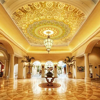 Hotel Lobby Obývacia Izba Luxusné Tapety 3D Stropné Nástenné Európsky Štýl, Vysokú Kvalitu Hlboké Štruktúry Úľavu 3D Stropné Nástenné Papiere