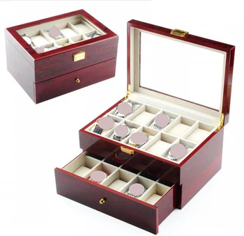 Luxusné klavír dreva vysoký lesk laku 20 číslica 2-vrstvový watch box dreva kolekciu šperkov zobraziť